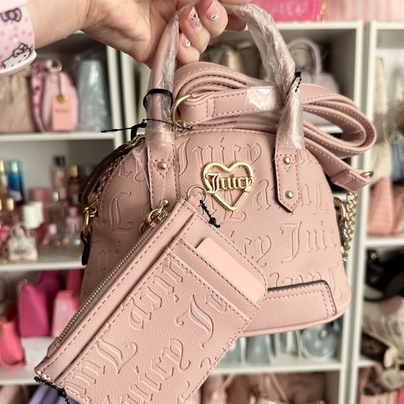 Juicy Couture Dusty Blush Pink Debossed Mini Dome Satchel and Card Holder Set - Picture 1 of 3